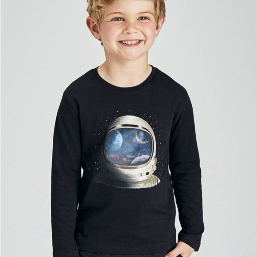 Size 2 Toddler Boys Mayoral Black Space Adventure Long Sleeve Tee